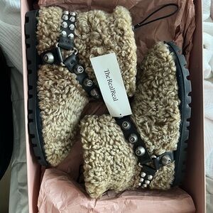 TheRealReal Shearling Boots with Studded Straps